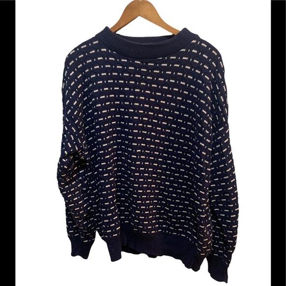 Vintage 90s Robert stock grunge sweater crewneck w blue and white pattern Sz M - Picture 1 of 4